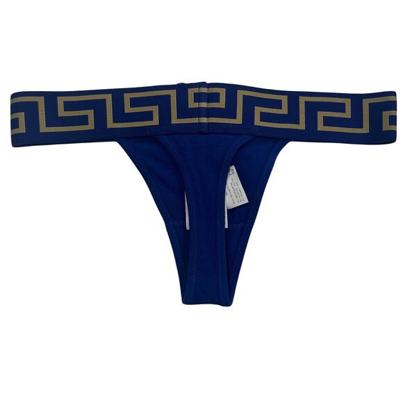 M2-36 VERSACE Women's Sexy Greca Thong Cotton Stretch Blue Size 5/XL - Picture 2 of 9